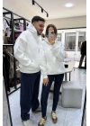 Unisex Beyaz Kapüşonlu Sweat