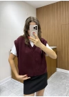 V Yaka Süveter Bordo
