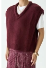 V Yaka Süveter Bordo