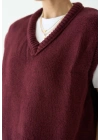 V Yaka Süveter Bordo