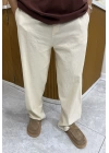 Yıkanmış Keten Baggy Naturel Pantolon