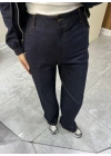 Yüksek Bel Lacivert Denim Pantolon