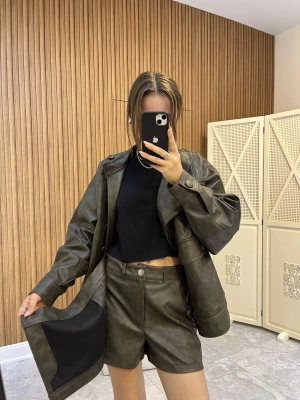 Asimetrik Kesim Şort Etek Haki