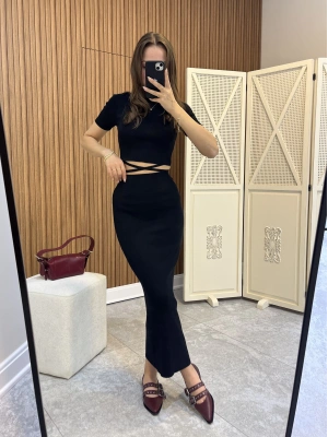 Crop Etek Takım Siyah