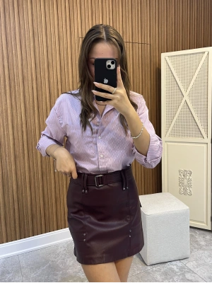 Lacivert Çizgili Pembe Gömlek