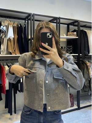 Cepli Kaşe Ceket Gri