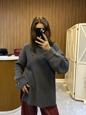 Kol Düğme Detaylı Antrasit Kazak