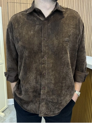 Fitilli Kadife Gömlek Kahverengi