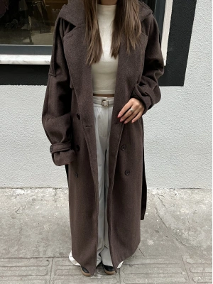 Çok Düğmeli Premium Maxi Kaban Acı Kahve