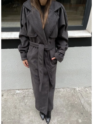 Çok Düğmeli Premium Maxi Kaban Antrasit