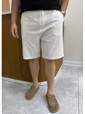 Yıkanmış Keten Beyaz Şort
