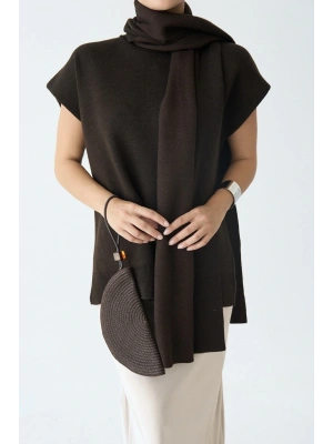 Kısa Kollu Şallı Kazak Kahve