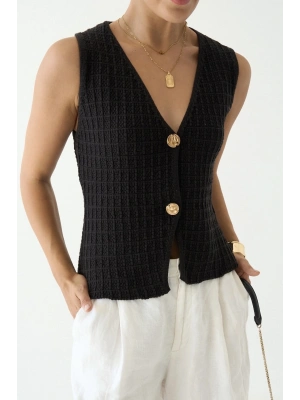 İki Düğmeli Siyah Yelek