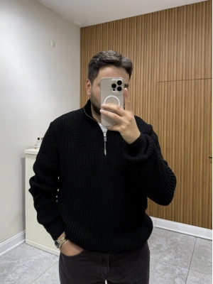 Yarım Fermuarlı Triko Siyah