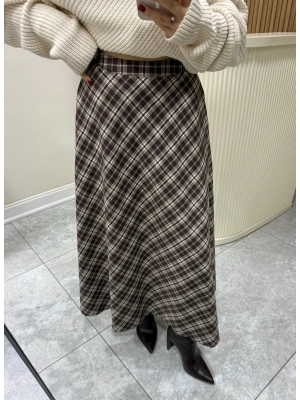 Ekose Desenli Çan Etek Kahve