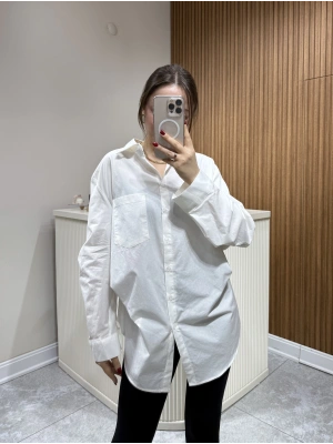 Tasarım Poplin Gömlek Beyaz