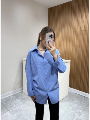 Tasarım Poplin Gömlek Mavi