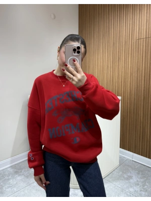 Kırmızı Yazı Ve Hayvan Figürlü Sweat