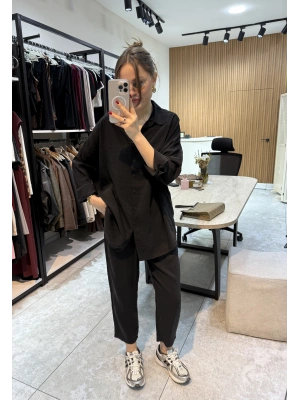 Tensel Gömlek Havuç Pantolon Takım Siyah