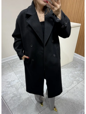 Kruvaze Kaşe Kaban Siyah