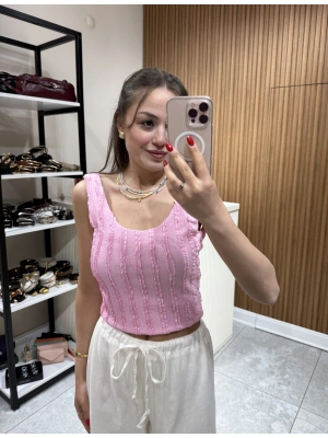 Sırt Dekolteli Bluz Pembe