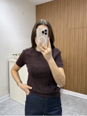 Ajurlu Yarım Kol Triko Kahve