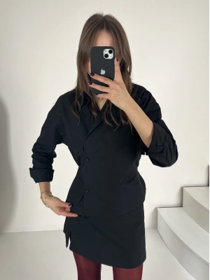 Tasarım Bağlamalı Siyah Gömlek