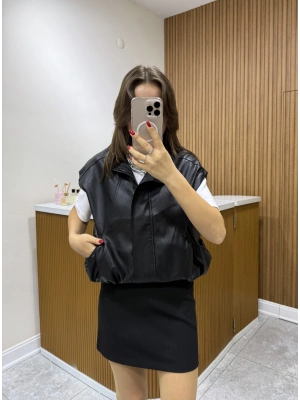 Beli Lastikli Cepli Deri Siyah Yelek