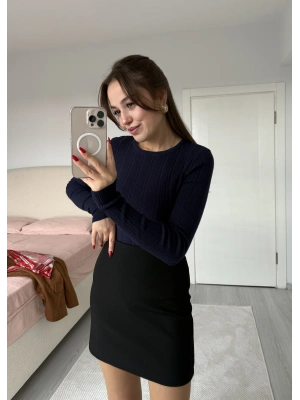 Bisiklet Yaka Fitilli Örgü Kazak Lacivert