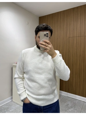 Bisiklet Yaka Kazak Beyaz