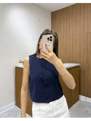 Bisiklet Yaka Lacivert Yelek