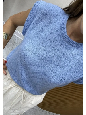 Bisiklet Yaka Mavi Merserize