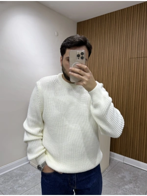 Bisiklet Yaka Triko Kazak Beyaz