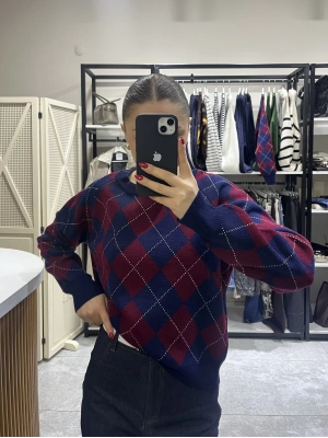 Bordo Lacivert Baklava Kazak