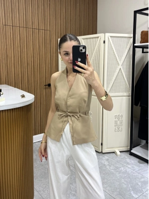 Boyundan Askılı Yelek Camel