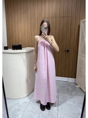 Boyundan Bağlamalı Salaş Elbise Pembe