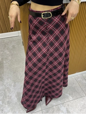 Desenli Ekose Bordo Etek