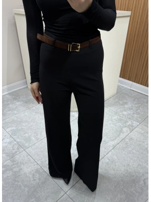 Dokuma Kemerli Pantolon Siyah