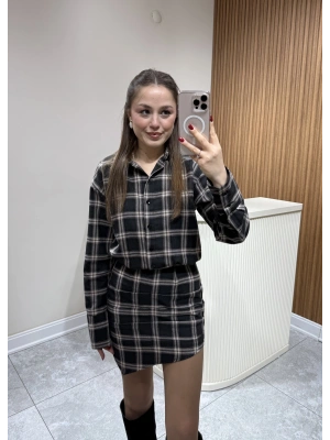 Ekose Desenli Elbise Antrasit