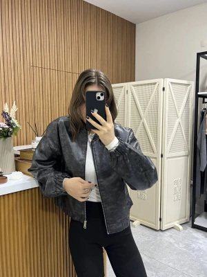 Eskitme Siyah Deri Ceket