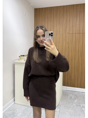 Etekli Triko Takım Kahve