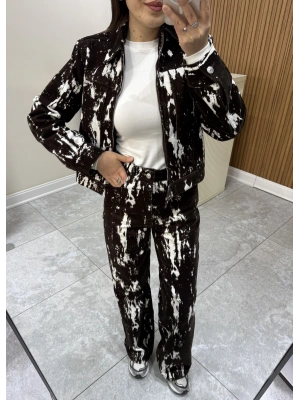 Flok Baskılı Ceket Pantolon Takım