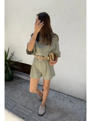 Gömlek Şort Keten Yeşil Takım