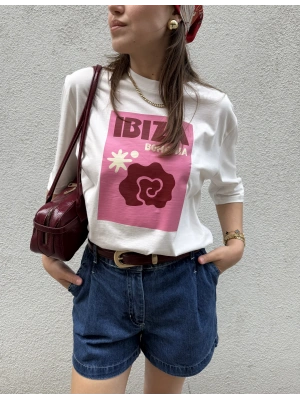 İbiza Baskılı Tshirt Beyaz