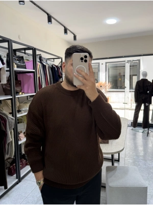 Kahve Örgülü Triko Kazak