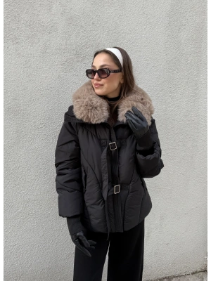 Kemerli Şişme Mont Siyah