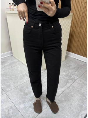 Kesik Paça Straight Jean Siyah