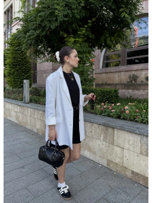 Keten Astarlı Ceket Beyaz