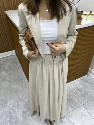 Keten Etek-Ceket Takım Bej