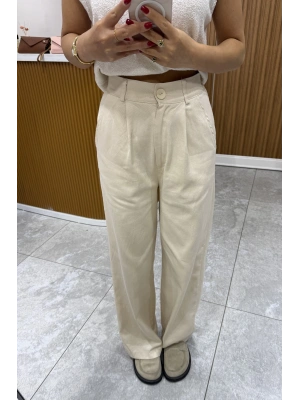 Keten Palozzo Ekru Pantolon